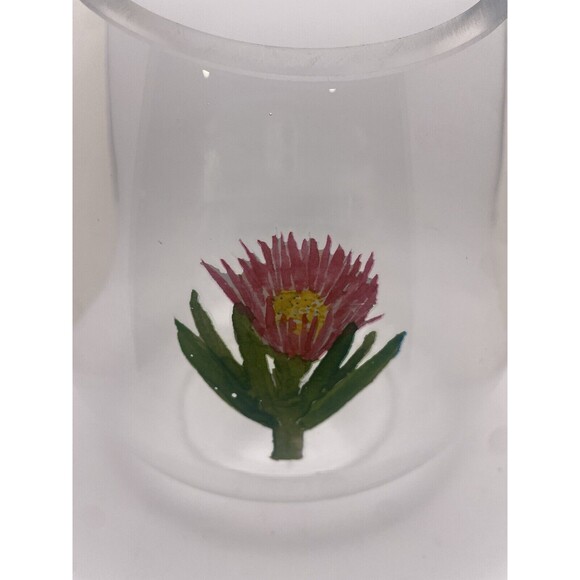 Rae Dunn Succulent Glass Planter Terrarium Vase Bowl Painted Pink Flower - Picture 3 of 6
